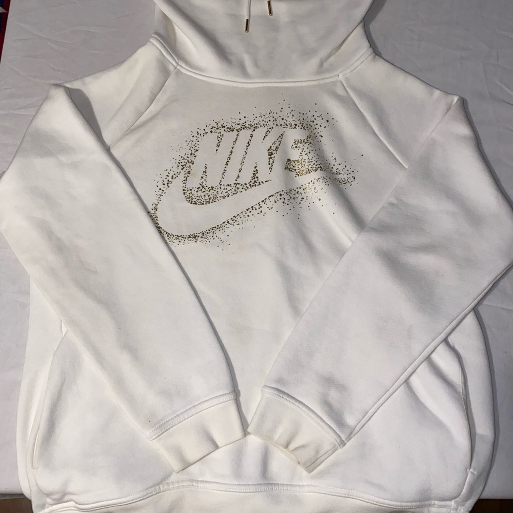 White Nike hoodie gold splatter size Large